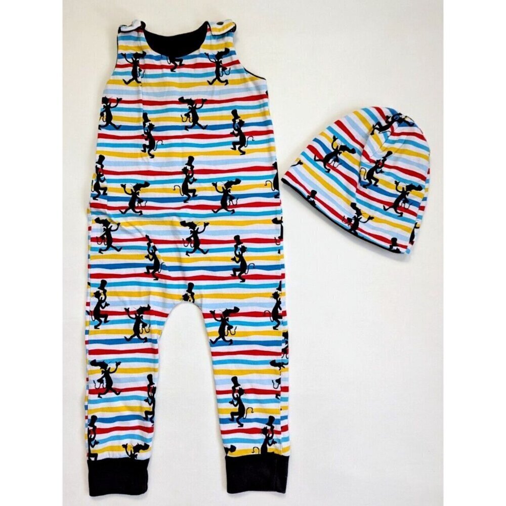 Handmade Dr Seuss Cat In The Hat Striped Playsiut Romper & Hat Size 18/24 M